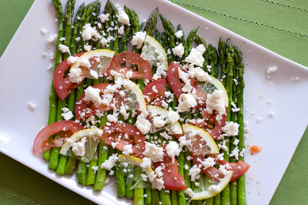 Asparagus with Lemon, Tomato, Queso Fresco - Finished Dish 1