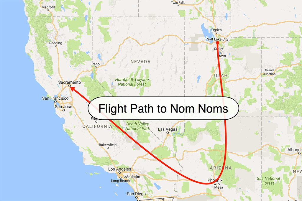 Flight path to Sacramento from Salt Lake City